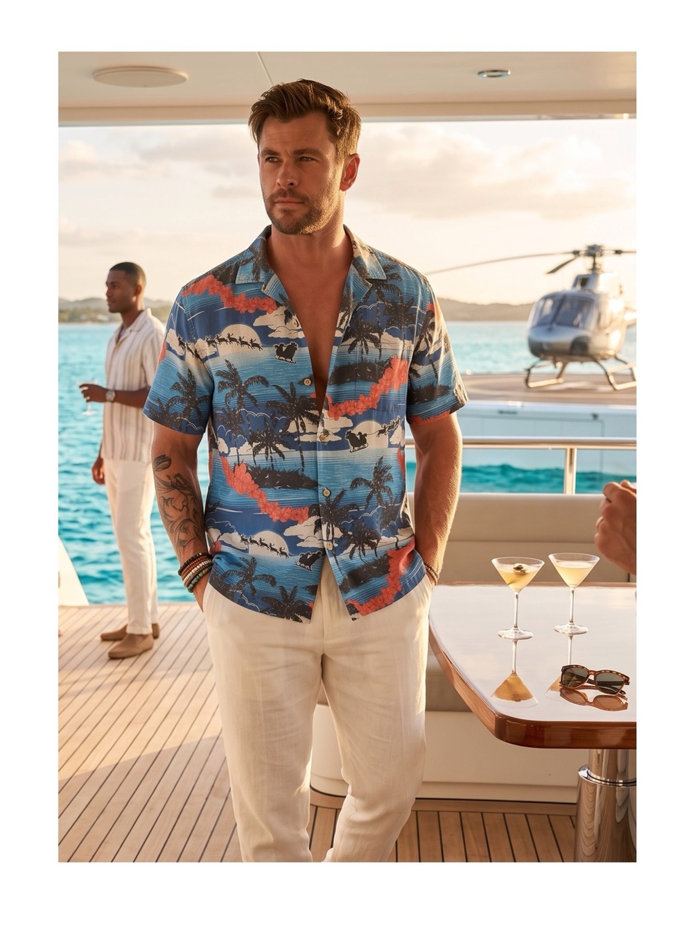 Tommy Bahama 🂱 Moonlight In Paradise Aloha Print Silk Camp Poker Shirt 🂱 Large